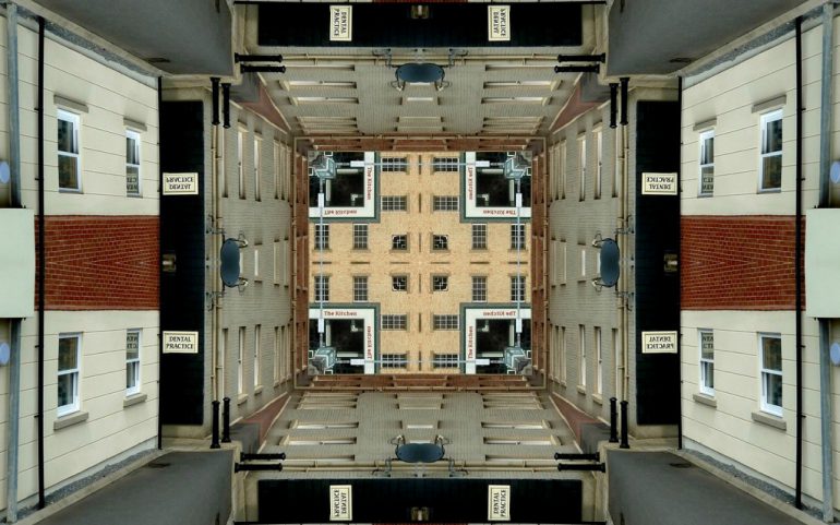 Kaleidoscopic image of street buildings