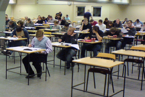 Students seated in exam room