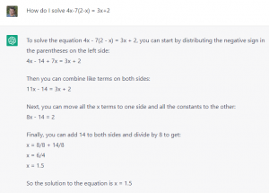 ChatGPT output in response to an equation prompt.