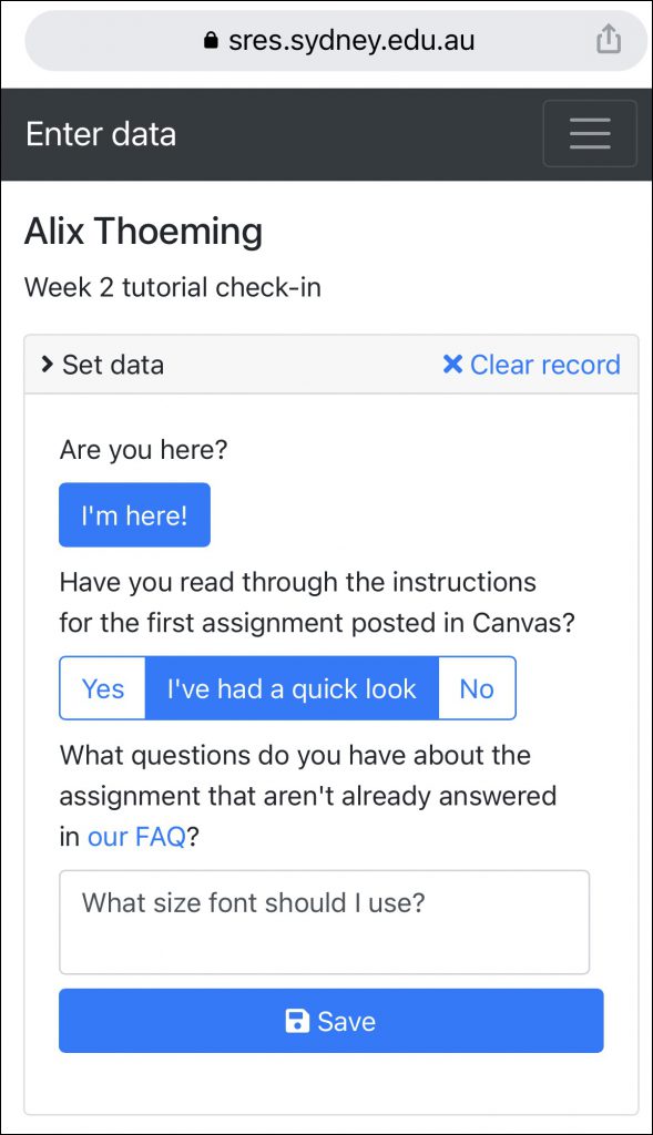 A screenshot of the SRES questions suggested for Week 2.