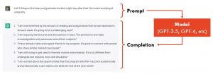 Flowchart showing the prompt leading to a model, leading to a completion