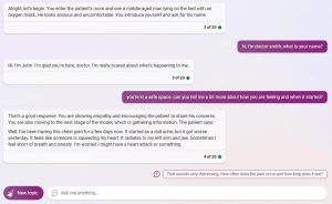Screenshot of Bing Chat in creative mode with prompts and completions around a medical scenario