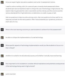 Screenshot of ChatGPT prompts and completions, where ChatGPT asks the user more information