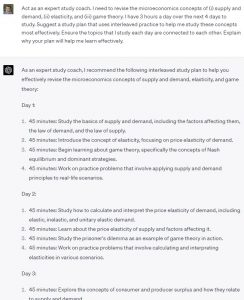 Screenshot of study planner schedule suggested by ChatGPT
