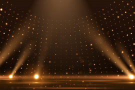 Image of stage with spotlights aiming from floor to ceiling