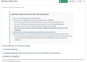 Important note on the use of AI in this assessmentThe use of AI is allowed for this assessment task. You must only use COGNITI, and more specifically the agent "Pluméon". You must not use Chat GPT or other Generative AI due to privacy and equity reasons. You may use Pluméon to brainstorm ideas for sources for your annotated bibliography You must not use Pluméon to generate sources or writing on your behalf. You must not use any other AI agent (Professeur Virgule or Slamantha) or Chat GPT for this assignment. All instructions on how to and how not to use Pluméon can be found here. You must document your use of Pluméon with the submission of a process document (see below). You must clearly acknowledge and reference your use of Pluméon and must not submit as your own work that has been primarily produced by an automated writing tool or generative artificial intelligence.