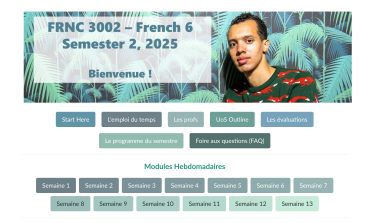 A screenshot of the FRNC3022 homepage, showing a picture of Gaël Faye and general information about the unit's structure.