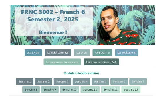 A screenshot of the FRNC3022 homepage, showing a picture of Gaël Faye and general information about the unit's structure.