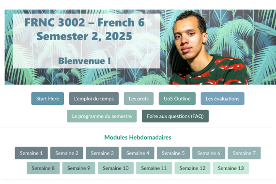 A screenshot of the FRNC3022 homepage, showing a picture of Gaël Faye and general information about the unit's structure.