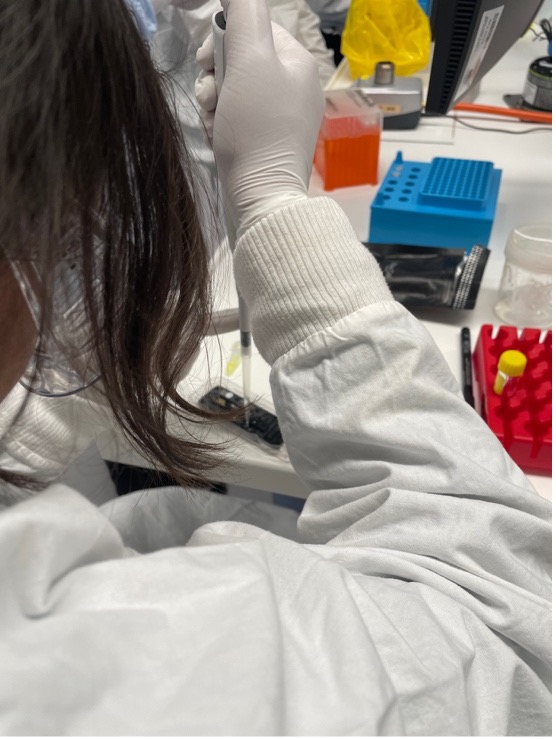 A student loading DNA into a practice Nanopore device.